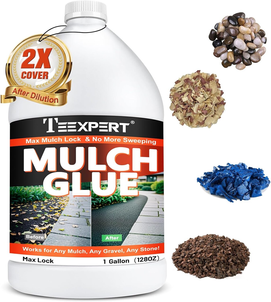 Mulch Glue, 1 Gallon Rock Glue for Landscaping, Strong Pea Gravel Stabilizer Resin Binder, Safe Mulch Lock Anchor Adhesive Outdoor for Cypress, Lawn, Garden, Landscape Edging